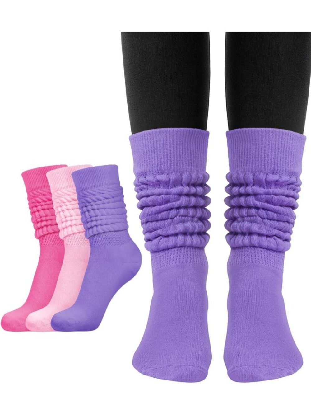 Cozy 3 Pairs Women's Slouch Socks - Knit Knee High Tube Scrunch Socks, Size 6-11